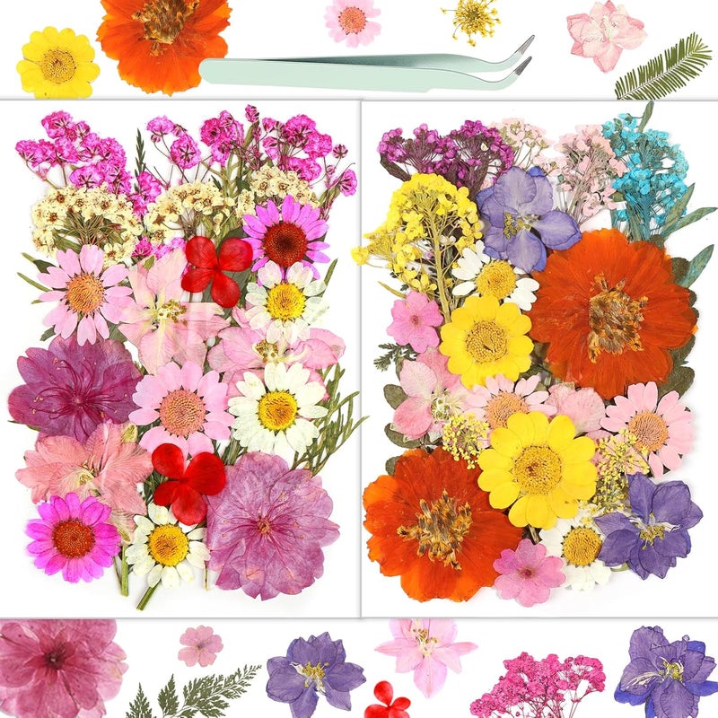 Resiners Dried Flowers, 58Pcs Pressed Flowers for Craft Pink Real Natural Dried Flowers Dry Leaves Kit for DIY Making Crafts Resin Soap Candle Scrapbook Supplies Card Making Jewelry - Image 1